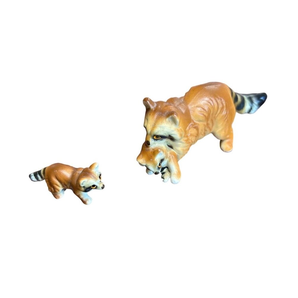 Vintage Handcrafted Miniature Raccoon Mama & Babies Figurine Set